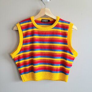 Run & fly London retro vintage 90s style bright strips cropped knitted t…